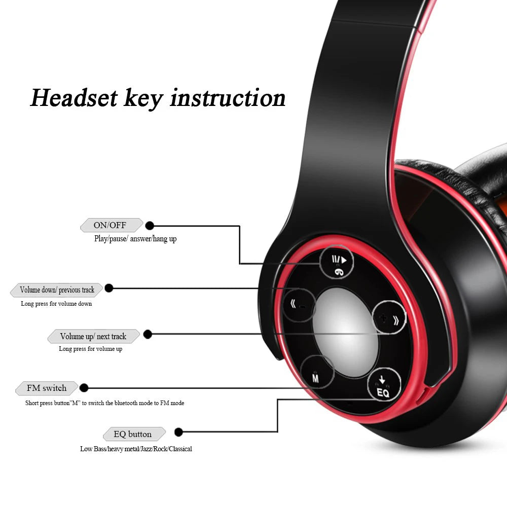 Colorful Stereo Audio Mp3 Bluetooth Headset Wireless Headphones Earphone