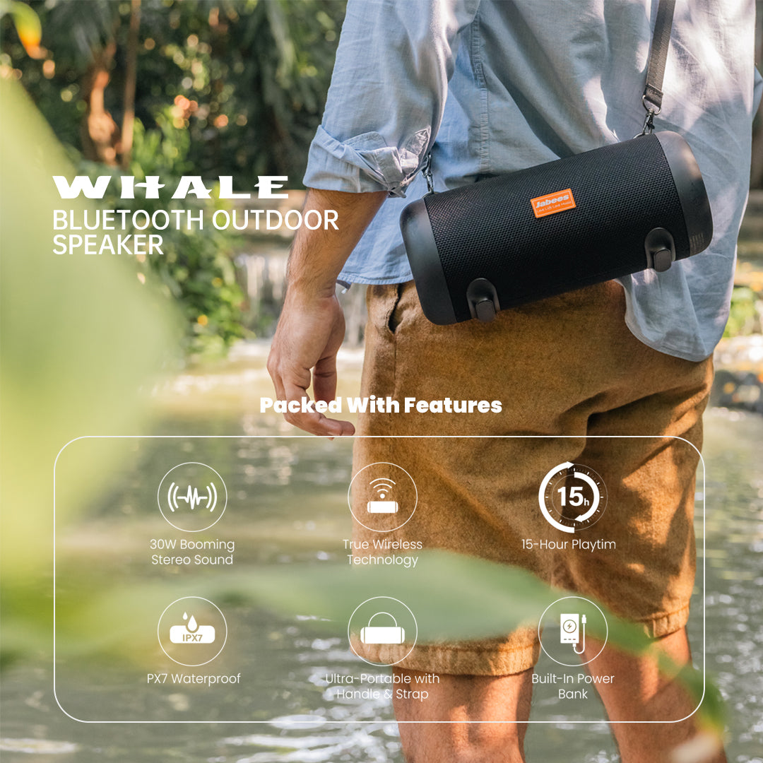 WHALE With Nylon Strap – Bluetooth IPX7 Waterproof Portable Outdoor Speaker