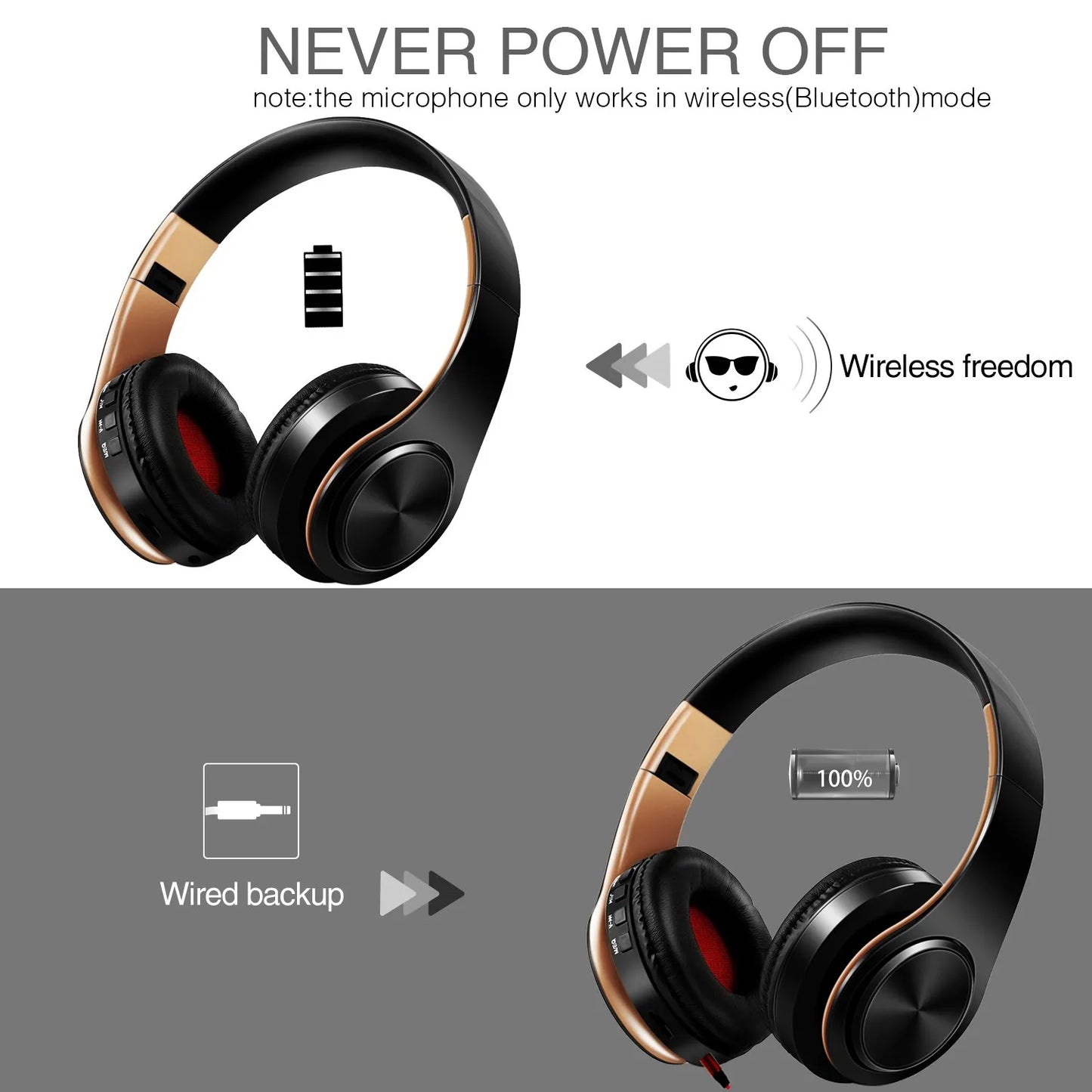 HIFI Stereo Earphones Bluetooth Headphone Music Headset FM